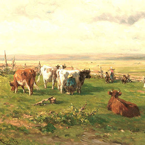 Willem Roelofs /  Weidelandschap met vee - Zonder tekst